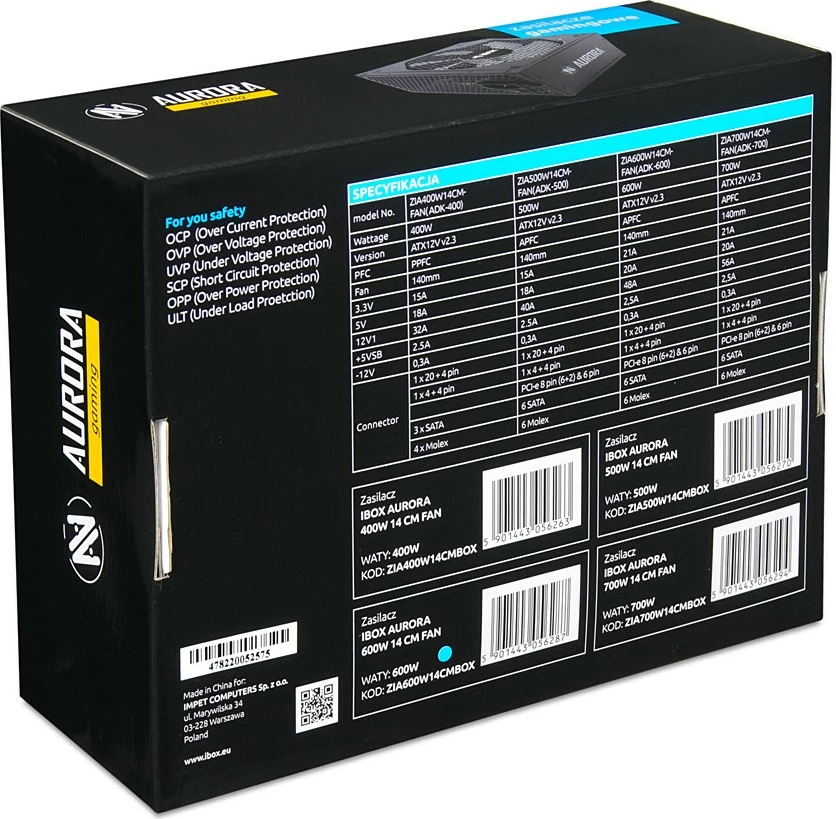 Napajalnik 700W iBOX Aurora, gaming, 14 cm ventilator, črn