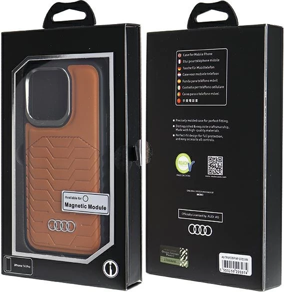 Ovitek iz sintetičnega usnja z MagSafe, Audi, za iPhone 14 Pro, rjav