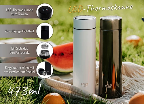 Termos z LED zaslonom, Adler AD 4506, 473 ml, črn