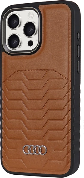 Ovitek za telefon Audi za iPhone 14 Pro Max, sintetično usnje, MagSafe, rjav