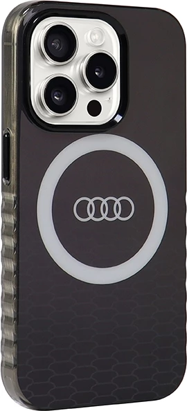 Ovitek za telefon MagSafe z velikim logotipom Audi za iPhone 15 Pro, črn