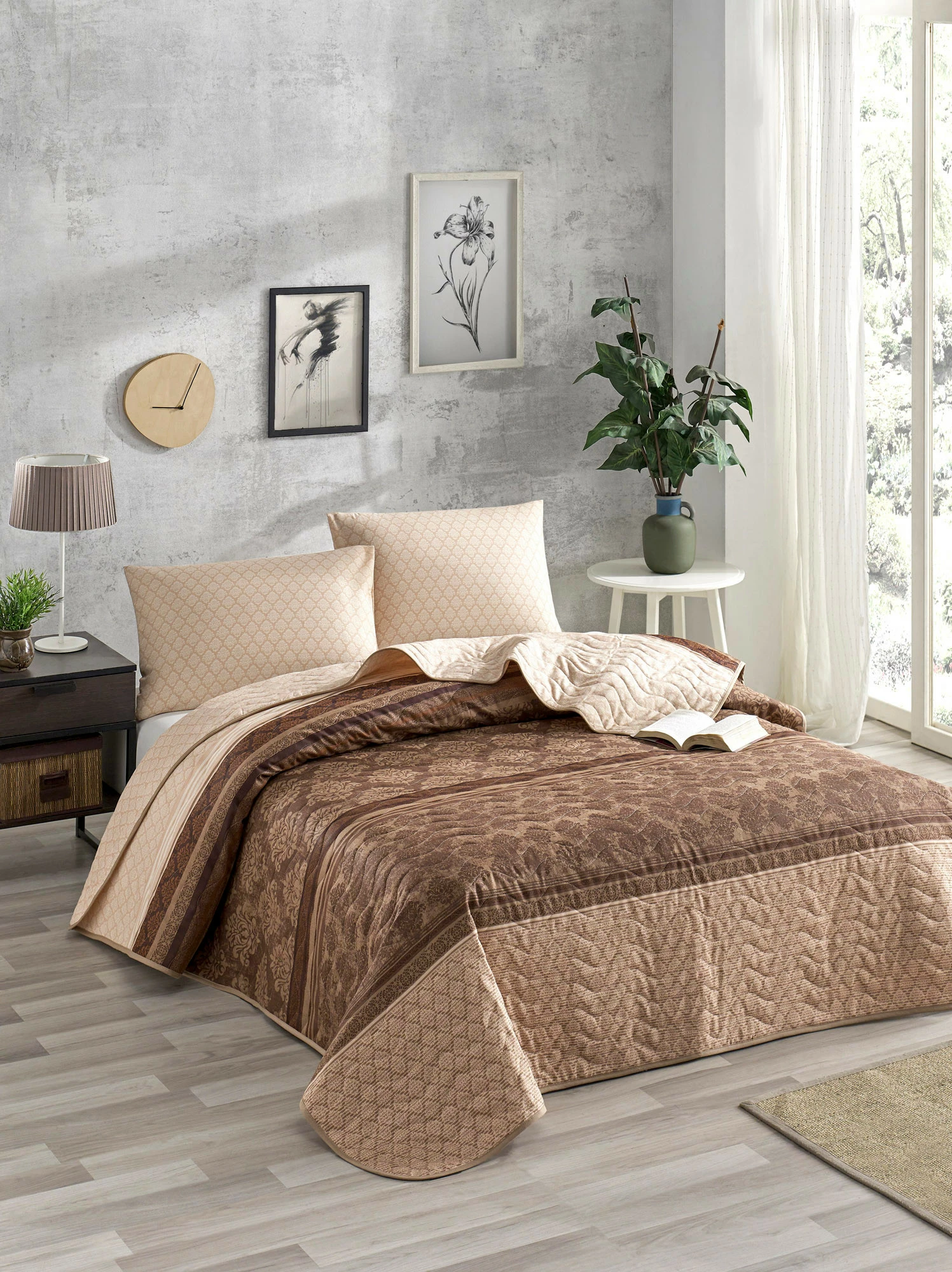 Set prevlek posteljnine za dvojno posteljo, L'essentiel Creative, rjav