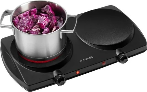 Električni štedilnik z dvema keramičnima ploščama, 2500 W, keramična plošča Ø 19,2 cm, nastavljiva temperatura, črn, Concept VE3060