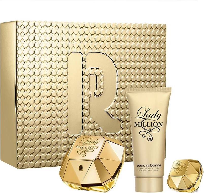 Set parfuma za ženske Paco Rabanne Lady Million, 80 ml + losjon za telo 100 ml + miniatura 5 ml