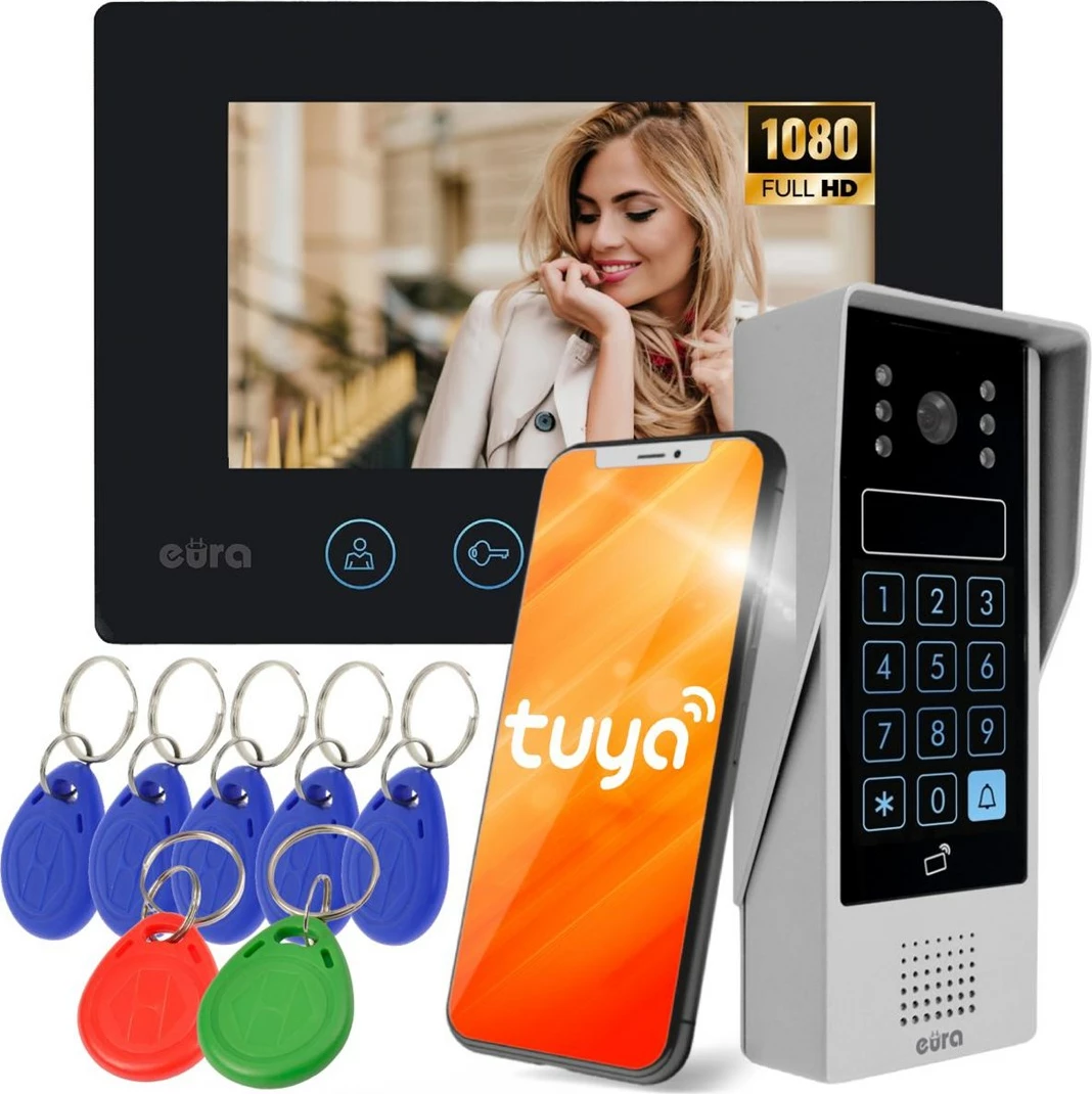 Video-domofon z monitorjem, Eura VDP-90A3 DELTA, črn, Tuya