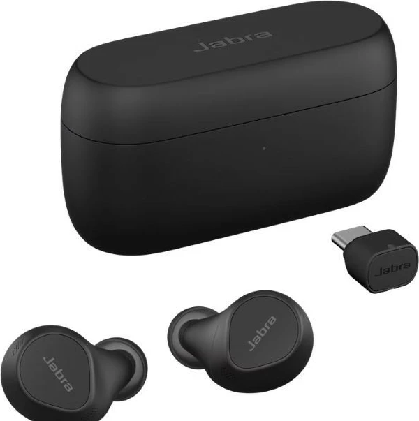 Brezžične slušalke Jabra Evolve2 Buds, USB-C, črne, s polnilno škatlico
