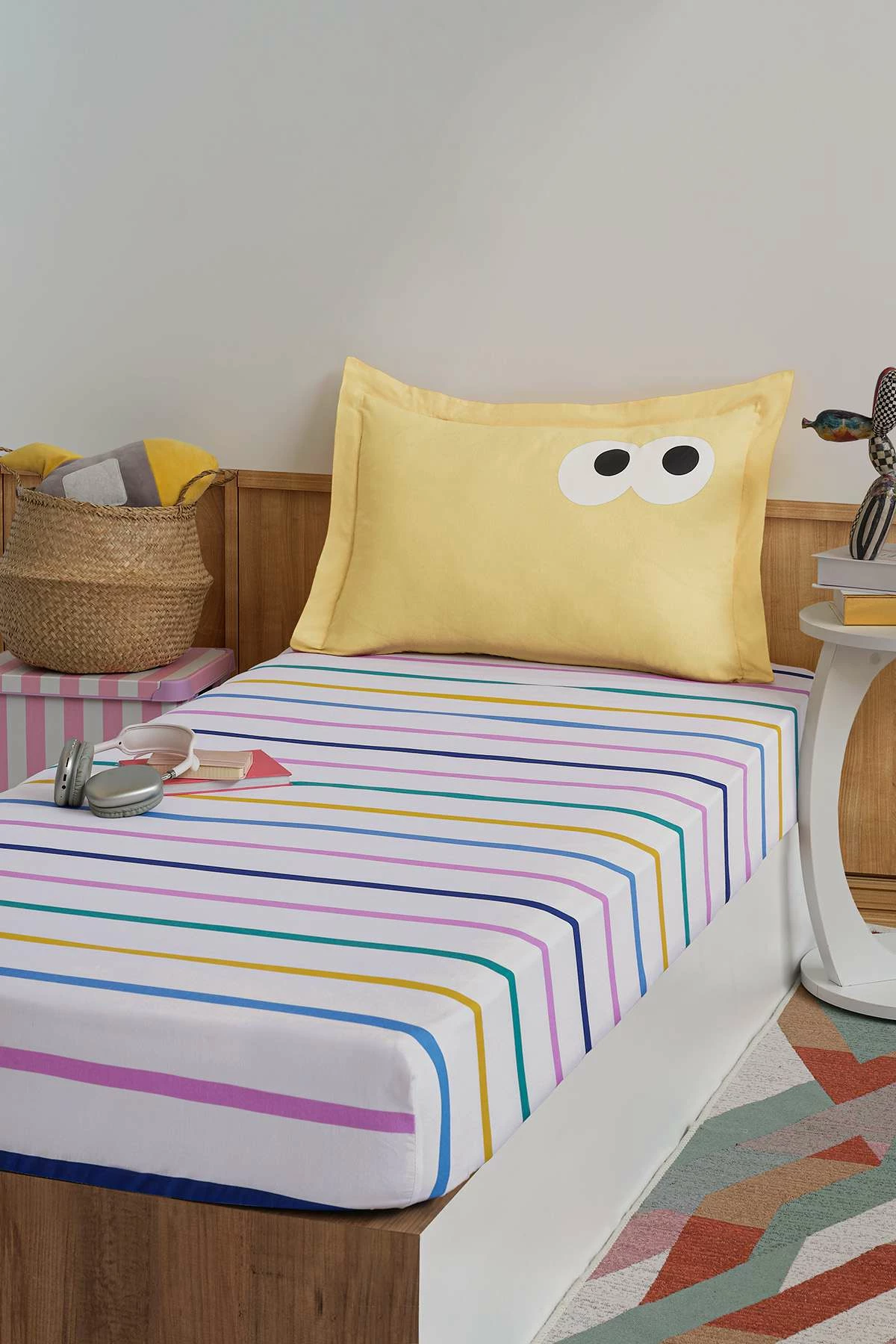 Enodelni komplet rjuhe, Funny Črtast, rumen