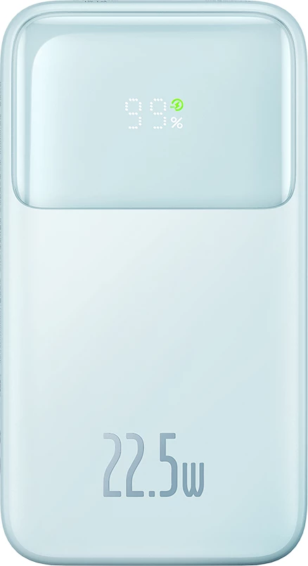 Powerbank, 10.000 mAh, 22,5 W, z zaslonom, USB-C/Lightning/USB-A, modra – Baseus Comet Series PPMD020003 + kabel USB-A na USB-C 0,3 m, bel