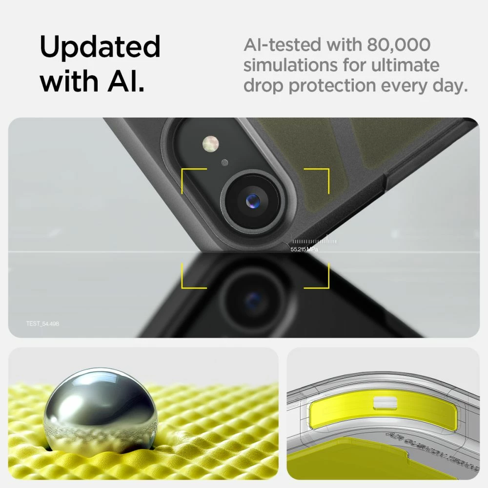 Zaščitni ovitek Tough Armor MagSafe za iPhone 16e, Spigen, siva/prosojna