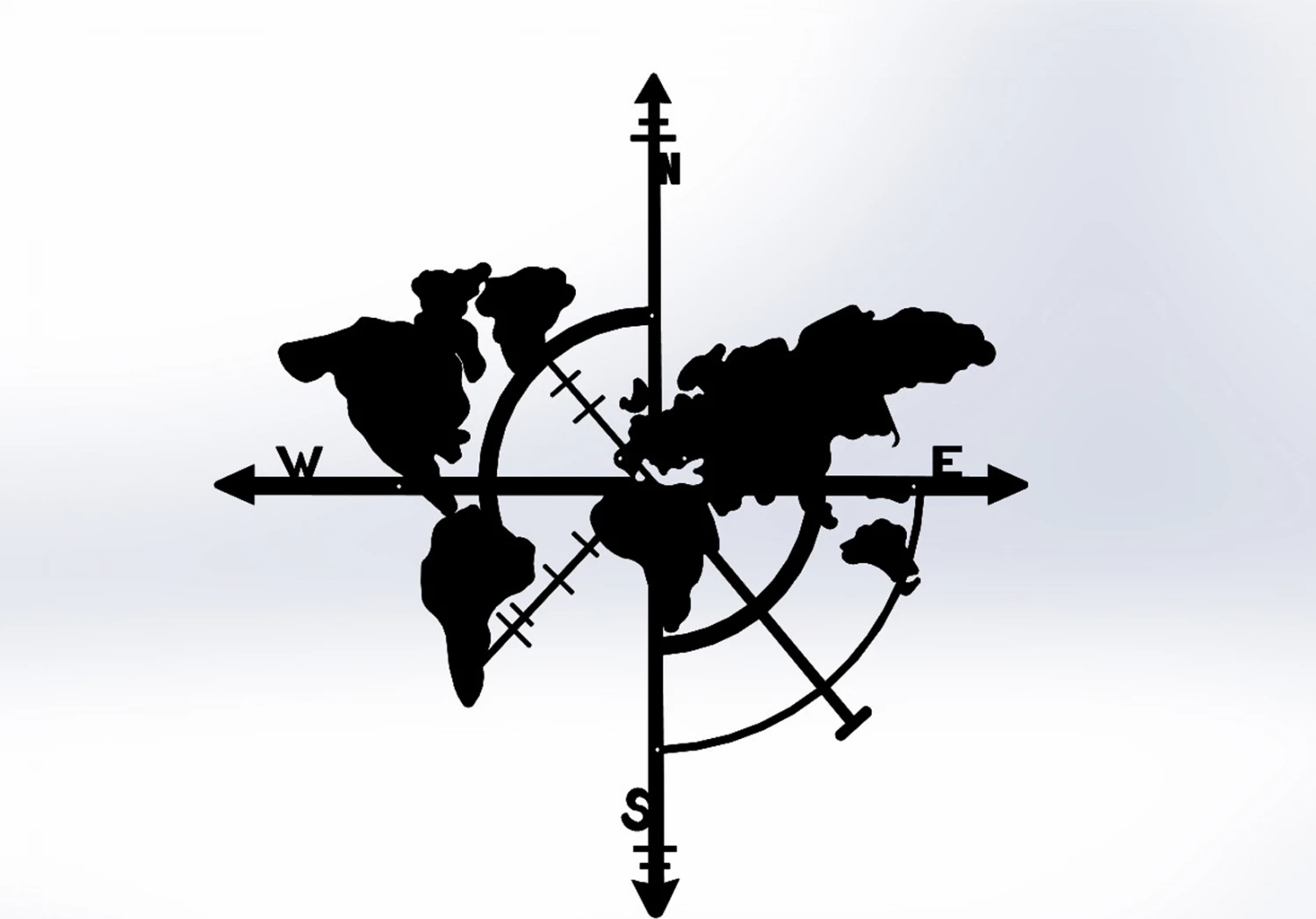 Stenska dekoracija 100% kovinska črna svetovna karta 48x50 FH7214