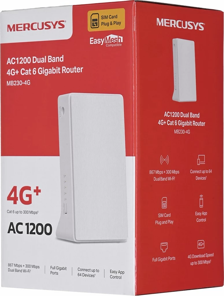 Router 4G+ Cat6 AC1200, bel — Mercusys Router 4G+ Cat6 AC1200, bel — Mercusys