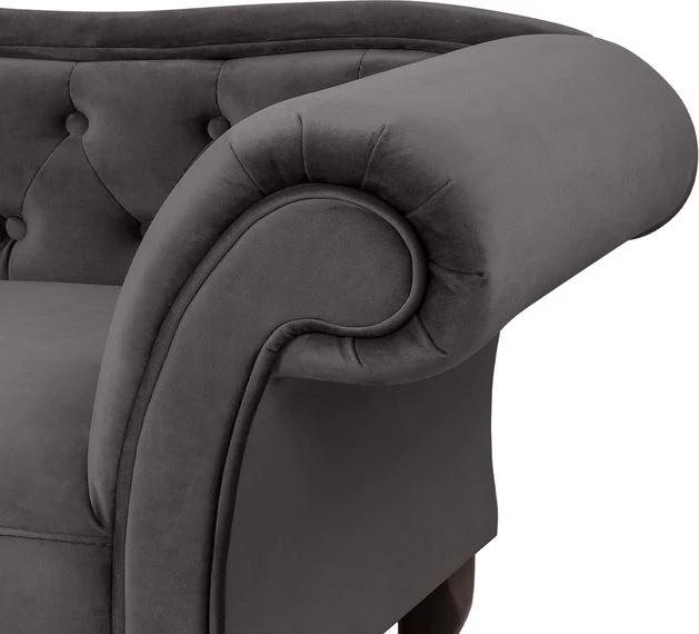 Chesterfield ležalnik iz sivega žameta Niovi FH3007.10 Levi ročaj 189x61x84cm