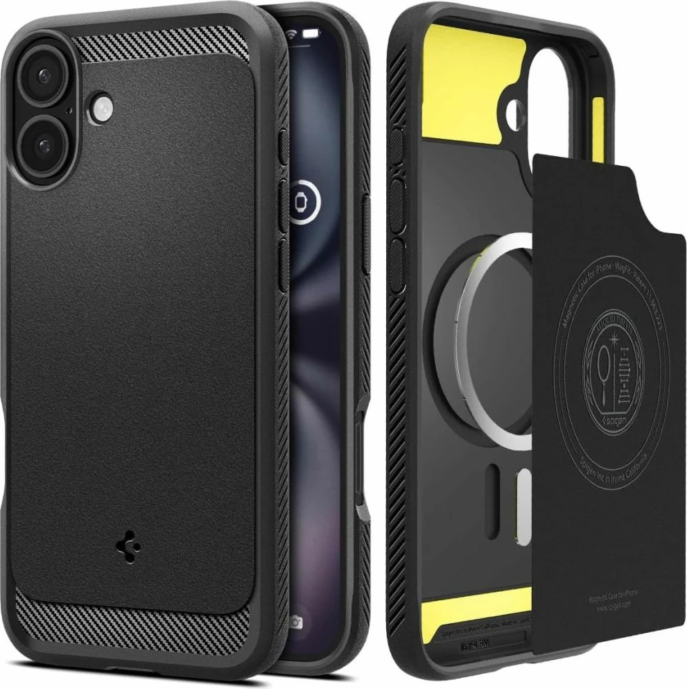 Ovitek za telefon Rugged Armor MagSafe Spigen za iPhone 16, črn