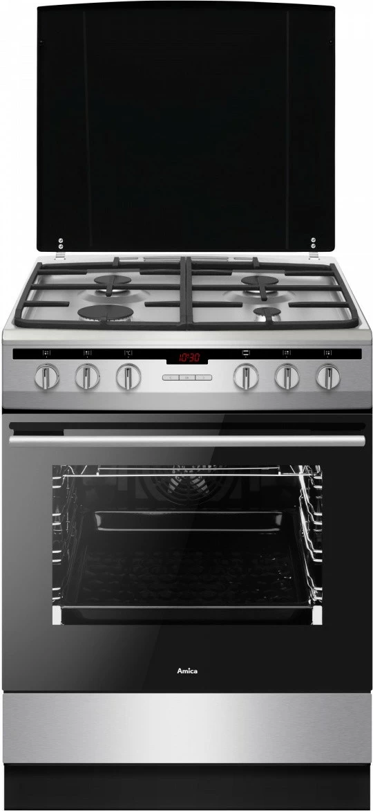 Pečica in kuhalna plošča Amica 617GES3.33HZpTaDpA(Xx) PIZZA, 65 L, inox, 4 kuhališča, plin in elektrika