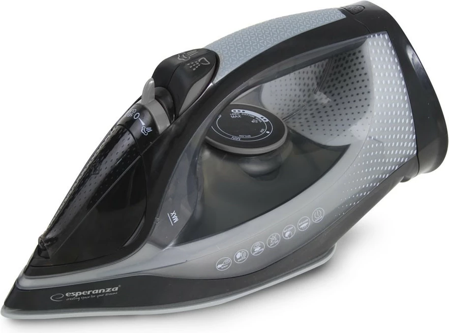 Parni likalnik brezžični Esperanza Satin, 2600 W, keramična plošča, rezervoar za vodo 300 ml, črn/siv