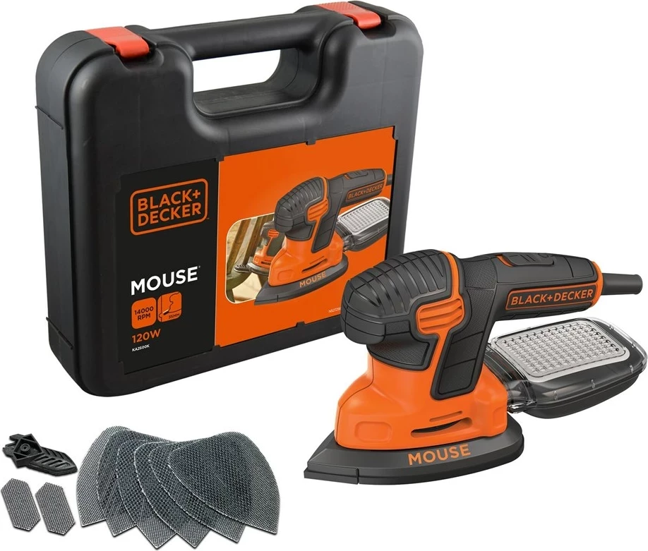 Likalnik/brušenje površin 120 W, orbični premer 2 mm, črno/oranžen – BLACK+DECKER KA2500K-QS Mouse