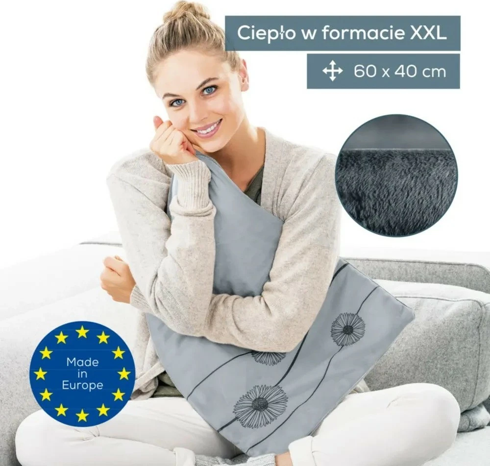 Električni vzglavnik Beurer HK125 XXL Cosy, 60x40 cm, 6 stopenj, hitro segrevanje, časovnik 90 min, kabel 2,3 m, zaščita pred pregrevanjem, pralno, siva
