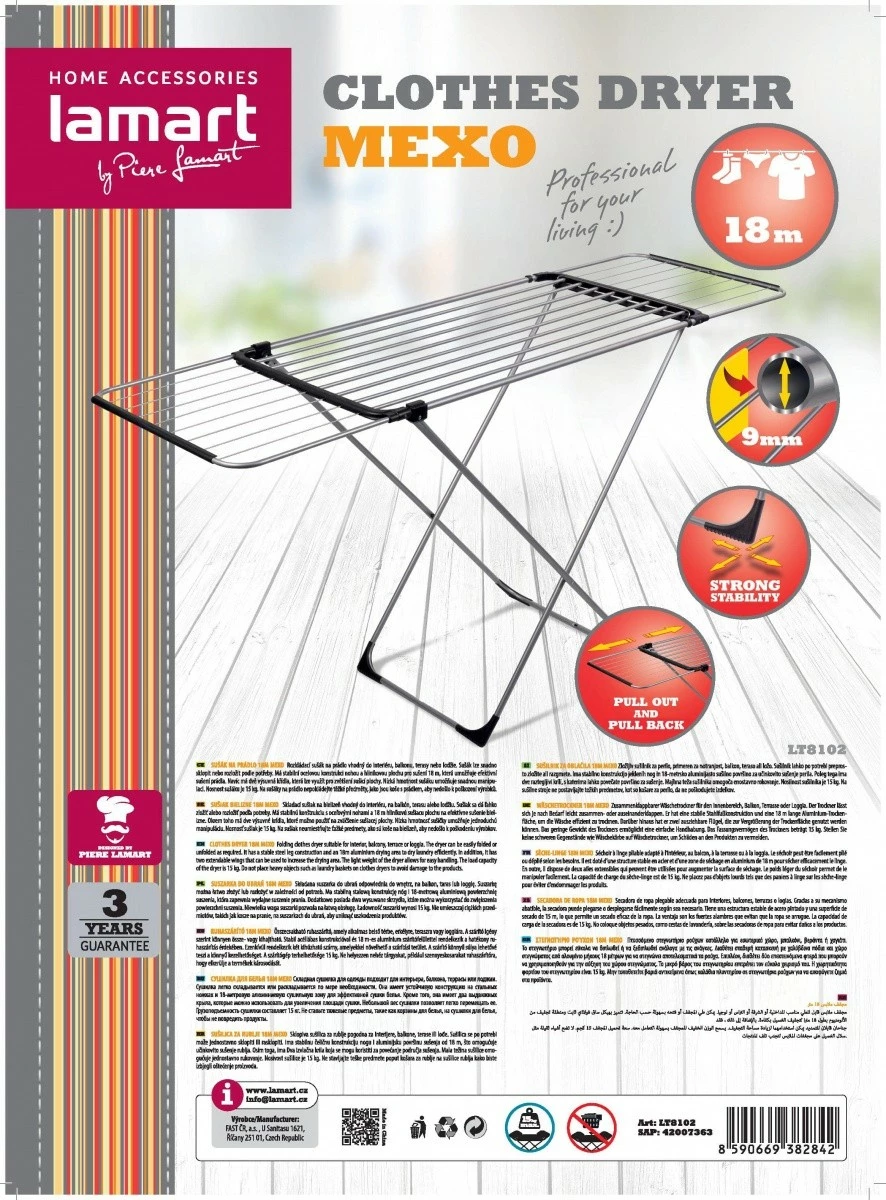 Sušilnik perila Lamart MEXO LT8102, 18 m, srebrn
