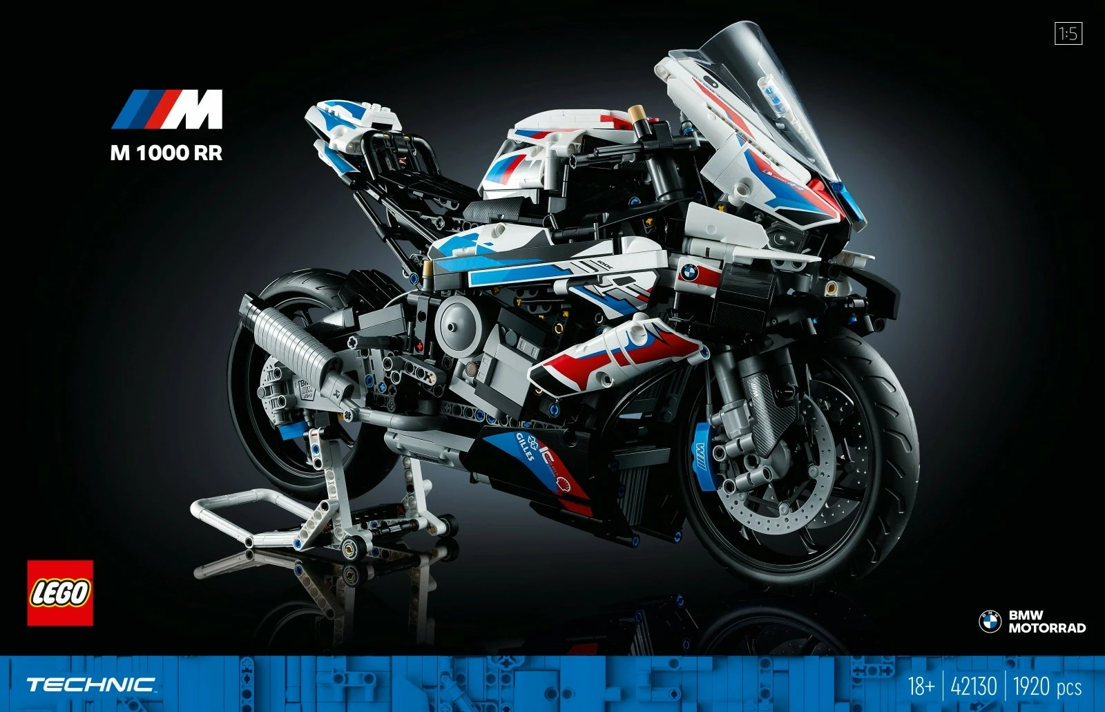 Model motocikla v merilu 1:5 LEGO Technic BMW M 1000 RR, 1920 delov, za odrasle