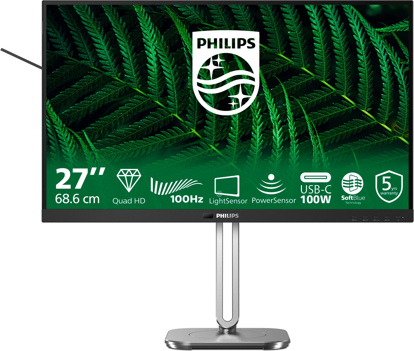 Monitor 27-palčni, Quad HD, 100 Hz, USB-C 100W, Philips 27B2G5601, črn