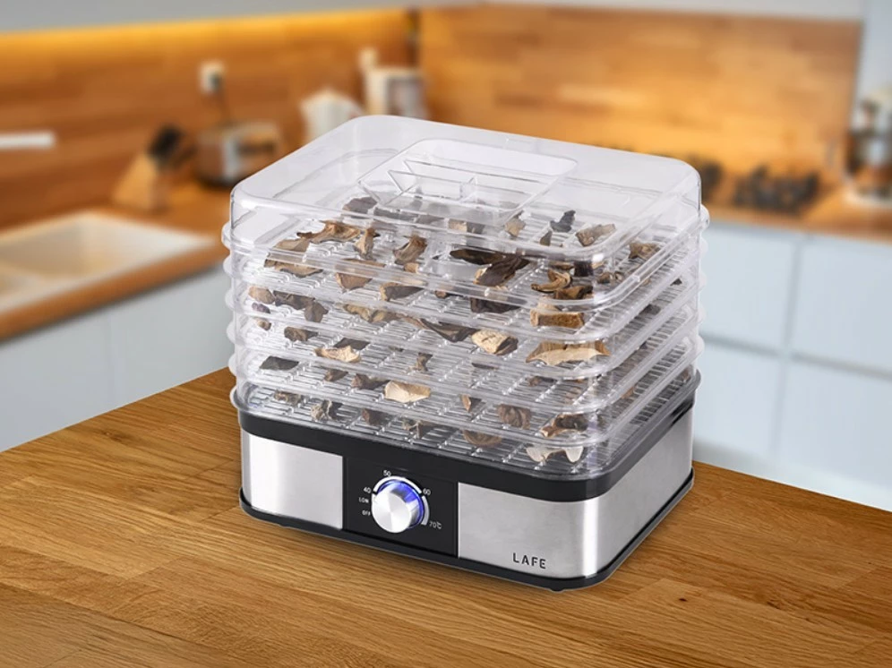 Sušilnik hrane Lafe LAFPAR47689, 250 W, 5 pladnjev, zaščita pred pregrevanjem, črn/nerjaveče jeklo