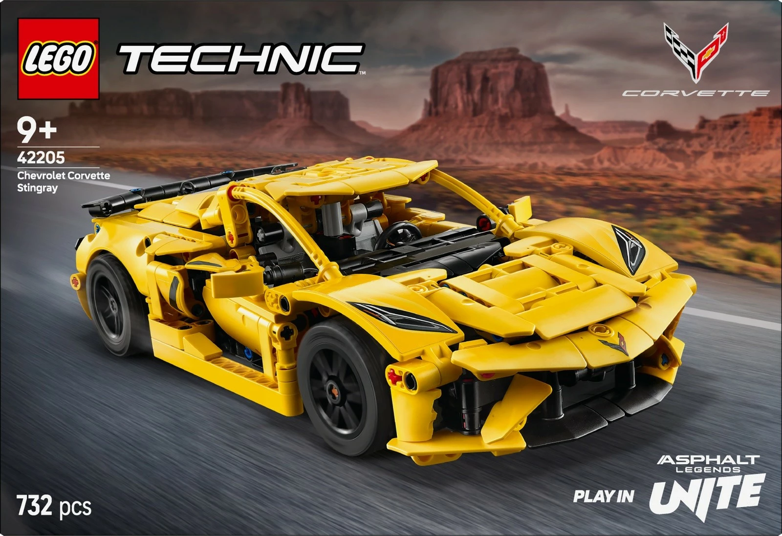 Gradbeni komplet LEGO Technic Chevrolet Corvette Stingray 42205, 732 kosov, rumen