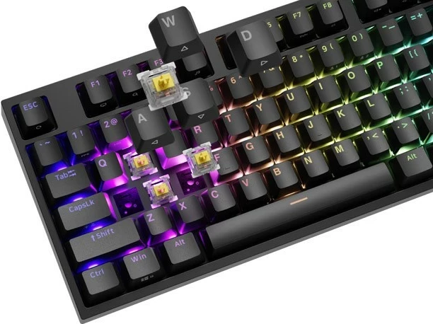 Mehanska tipkovnica Gateron Yellow Pro Genesis Thor 404, RGB, polna velikost, črna