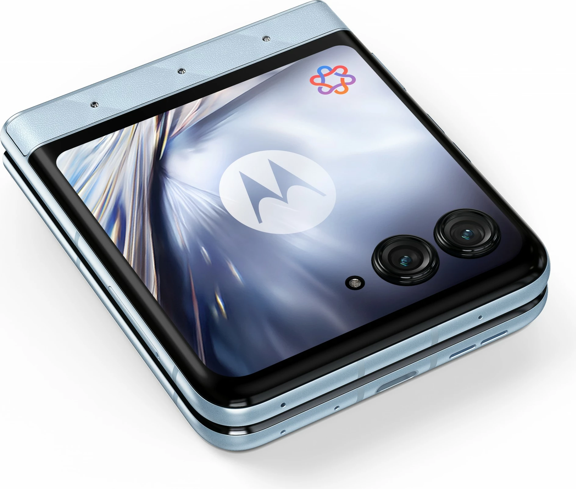 Zložljiv pametni telefon z luksuznim Swarovski dizajnom Motorola razr60 + slušalke Buds Loop, Swarovski Edition, moder