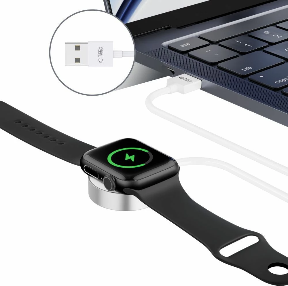Induktivni magnetni brezžični polnilec za Apple Watch Tech-Protect UltraBoost, USB-A, 1,2 m, bel