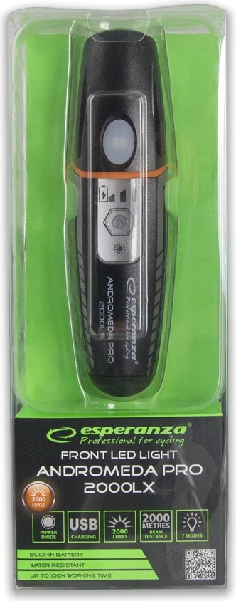 Kolesarska luč Andromeda Pro 2000 LX, Esperanza, LED, 2200 mAh, črna