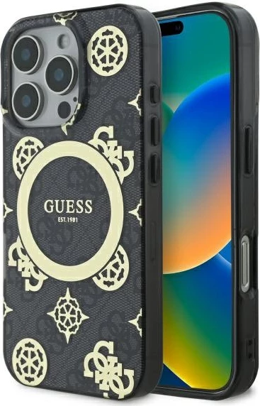 Ovitek za telefon Guess IML Peony On 4G za iPhone 16 Pro Max, črn