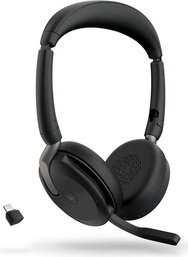 Brezžične slušalke z brezžičnim polnjenjem, Jabra Evolve2 65 Flex, Link380c MS Stereo, črne