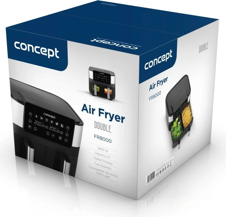 Cvrtnik na vroč zrak Concept FR8000, 8 L, dva koša, črn/inoks