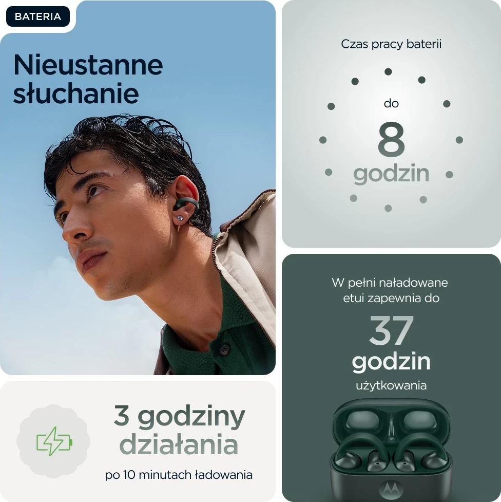 Brezžične slušalke z ušesnim trakom Motorola moto buds loop, zelene