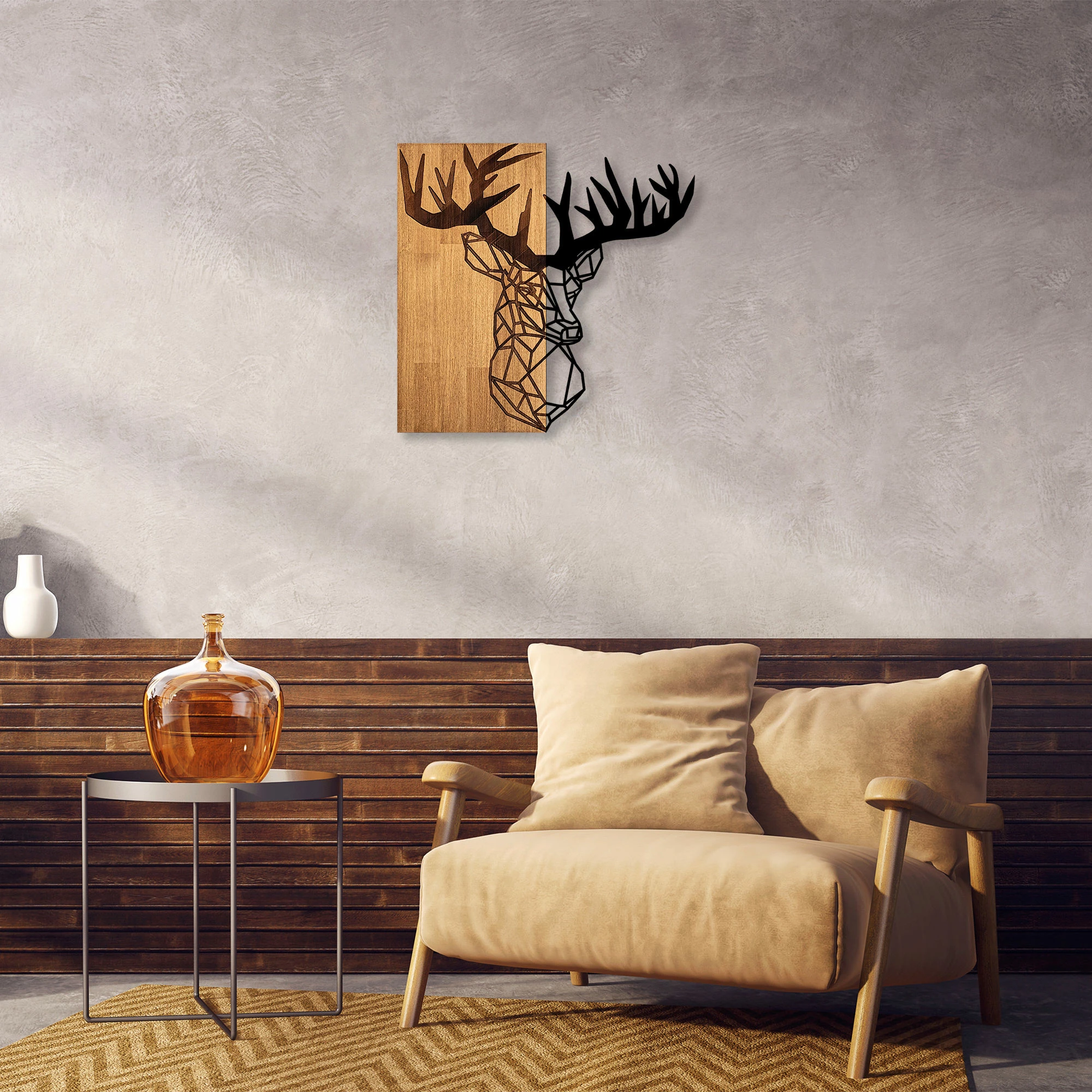 Dekorativni dodatek za steno, les in kovina Wallity MA-285, rjav/črn, 58 x 60 cm