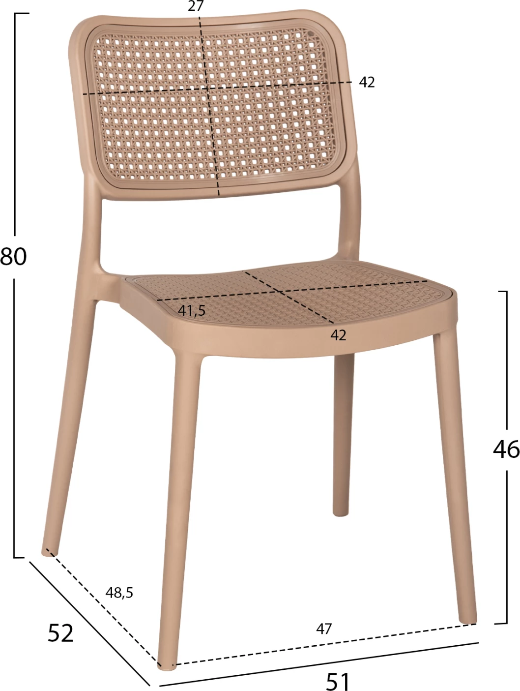 Stol iz polipropilena MEKO FH5934.03 kapučino 51x52x80Hcm