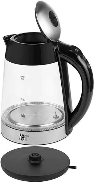 Električni ibrik, Lafe CEG015, 1,7 L, 2200 W, steklo/črn/nerjaveče jeklo
