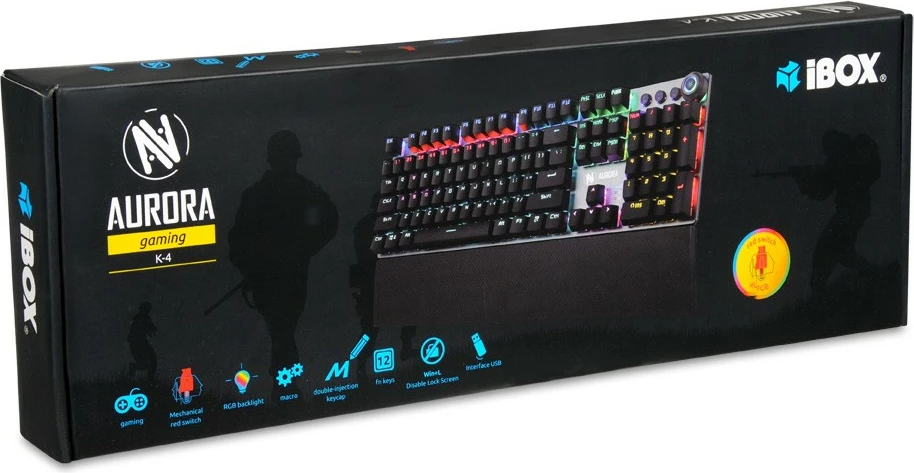 Mehanska igralna tipkovnica iBOX Aurora K-4, RGB, s kablom, titanium