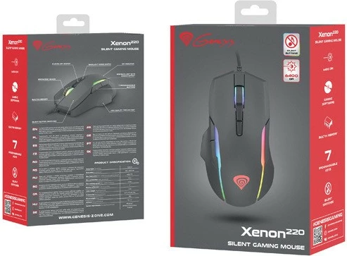Gaming miška Genesis Xenon 220, žična, 6400 DPI, RGB, črna