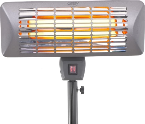 Stoječi grelec za teraso Adler Camry CR 7737, 1000/2000 W, kvarčni grelci, IP24, 14 m², višina 157–202 cm, siv