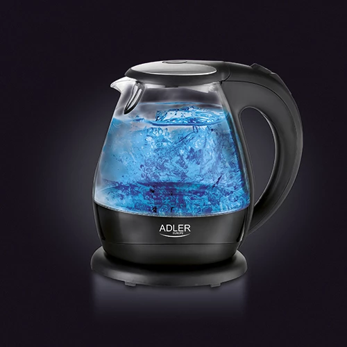 Kuhalnik za vodo iz stekla, Adler AD 1224, 1,5 L, 2200 W, LED osvetlitev, črn