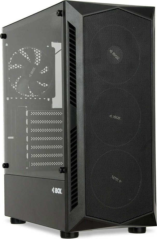 Računalniško ohišje iBOX Lupus 27 OLU27, Midi Tower, ATX/uATX, 4 RGB ventilatorji, kaljeno steklo, črno