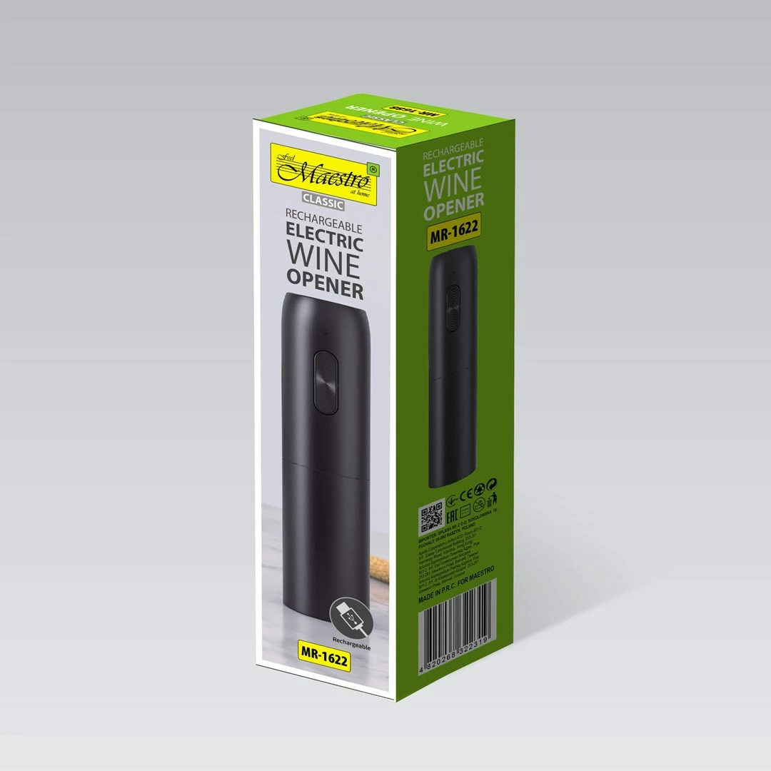 Električni odpirač vina Maestro MR-1622, USB, črn