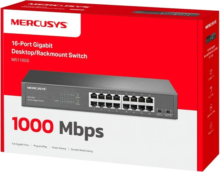 Preklopnik 16-portni Gigabit MERCUSYS MS116GS, črn Preklopnik 16-portni Gigabit MERCUSYS MS116GS, črn