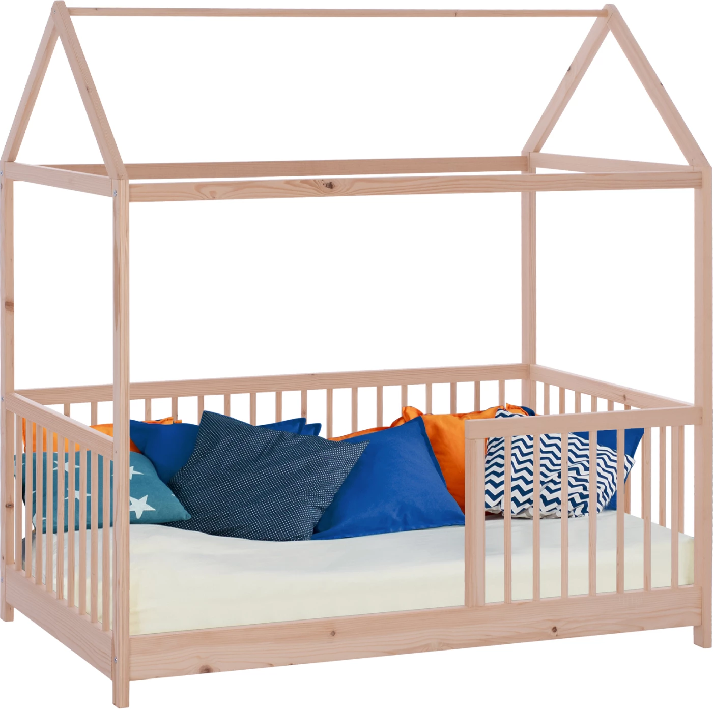 Otroška lesena postelja Miko Montessori FH9286 z baldahinom naravna 140x70 cm