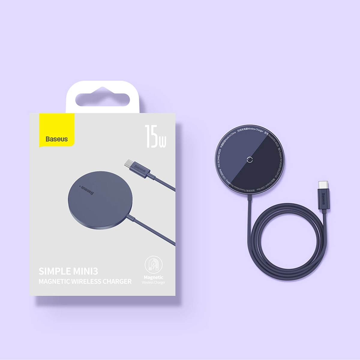 Brezžični polnilec, Baseus Simple Mini3, MagSafe, Qi, 15W, vijoličen