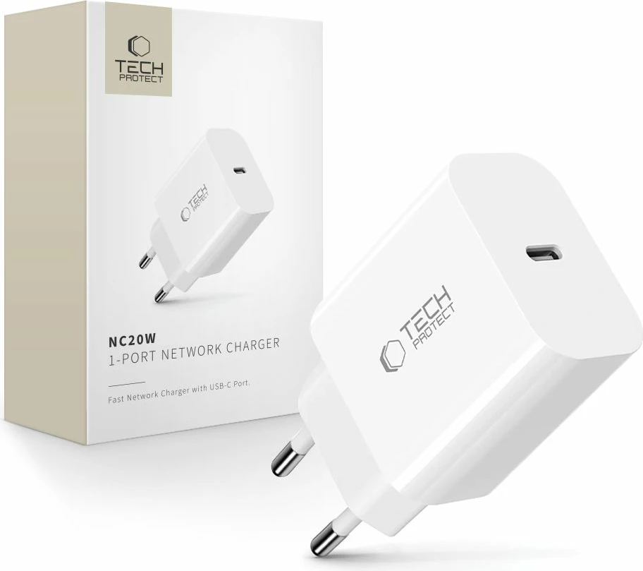 Hitri USB-C polnilec 20W, Tech-Protect NC20W, bel
