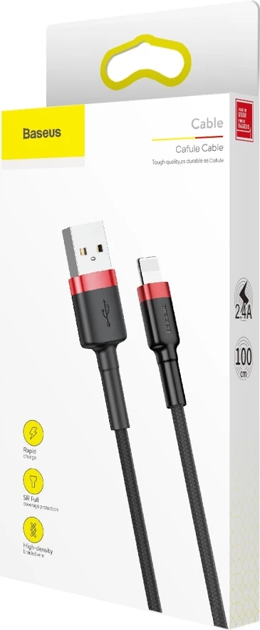 Kabel za hitro polnjenje in prenos Baseus Cafule CALKLF-B19 USB-A na Lightning, 1 m, črno/rdeč
