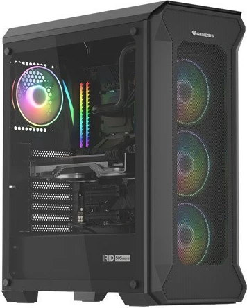 Računalniško ohišje Genesis Irid 505 V2 ARGB, Midi Tower, 4x ARGB ventilatorji, ATX/Micro ATX/Mini ITX, črno