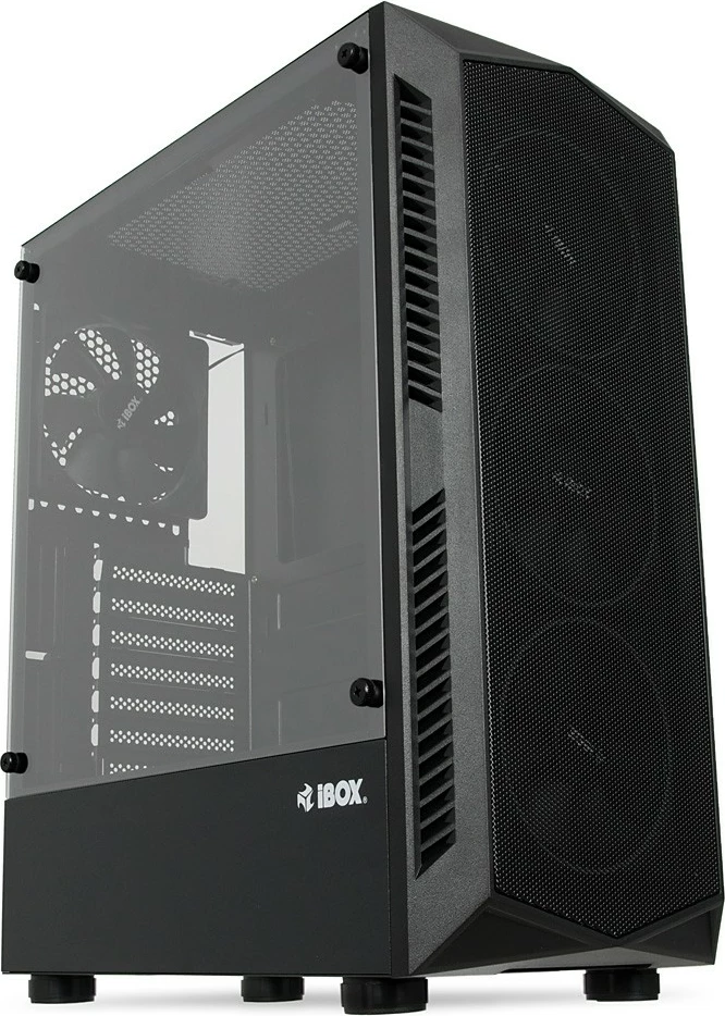 Računalniško ohišje iBOX Lupus 27 OLU27, Midi Tower, ATX/uATX, 4 RGB ventilatorji, kaljeno steklo, črno
